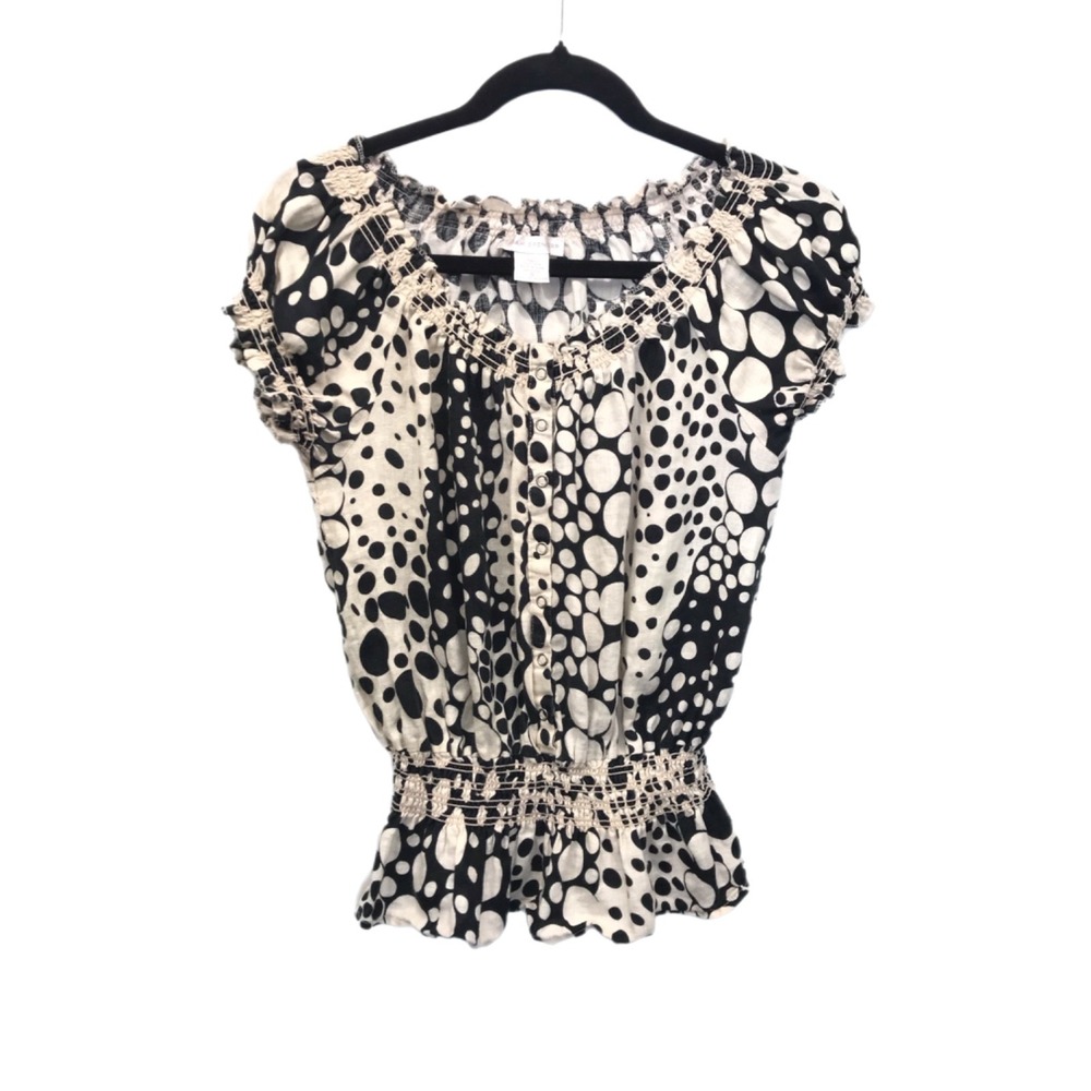 Sarah Spencer Top Women's Size S‎ 100% Linen Black Cream Lightweight Blouse